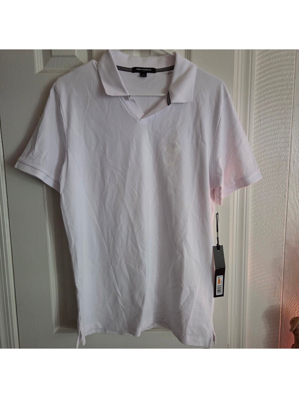 Karl Lagerfeld White Polo Shirt with Embroidered Logo, Size Small